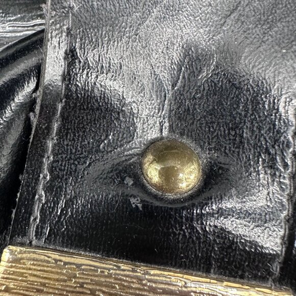 Vintage Purse Black Patent Shoulder Bag Bow Gold Metal Clasp Mid Century Retro - Picture 8 of 15